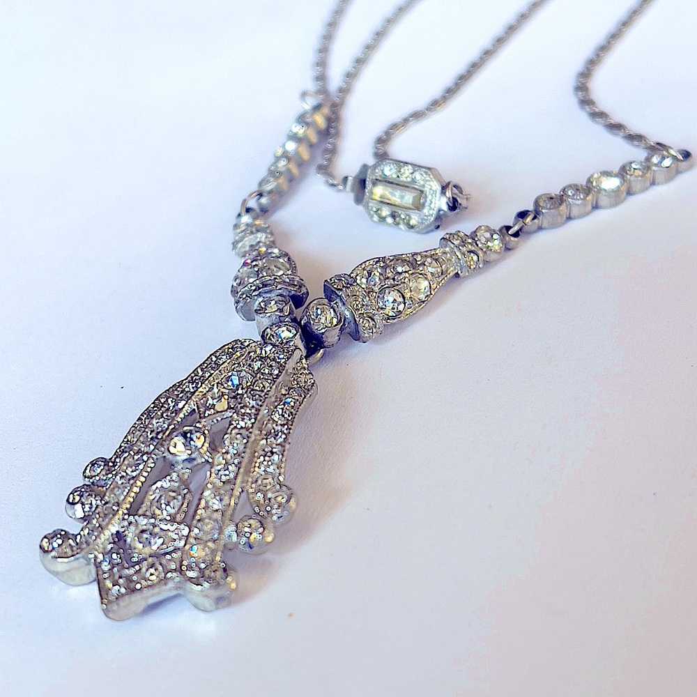 ANTIQUE ART DECO PASTE Diamond Pot Metal Lavalier Necklace